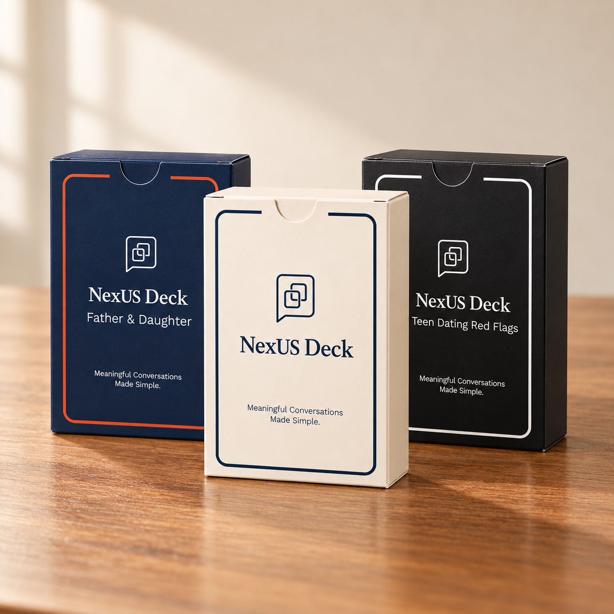 NexUS Complete Collection — All 3 Decks displayed on a wooden table