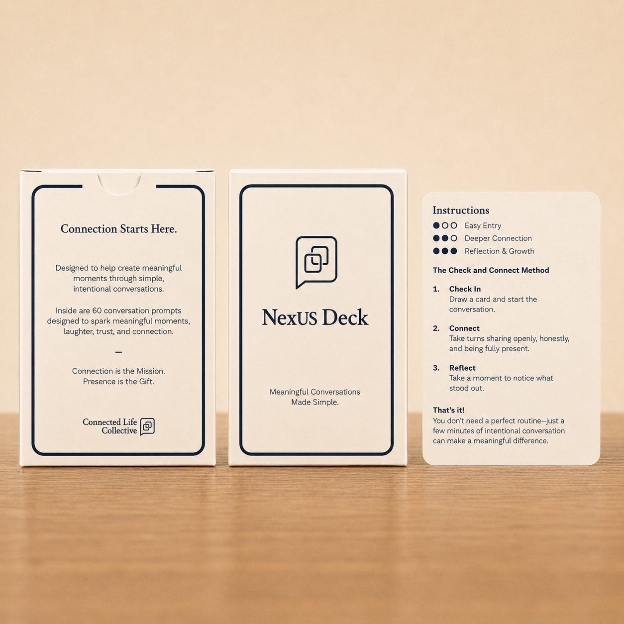 NexUS Deck — box back, front, and instruction card detail